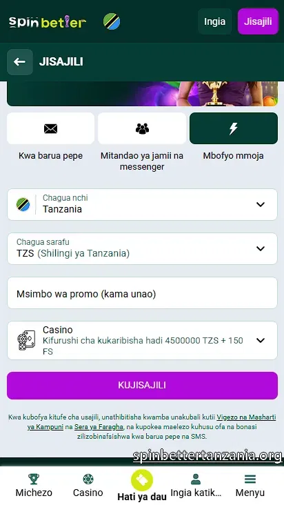 Usajili wa haraka kwa mbofyo mmoja katika SpinBetter