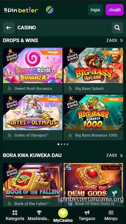 Michezo ya kasino na sloti katika SpinBetter Tanzania